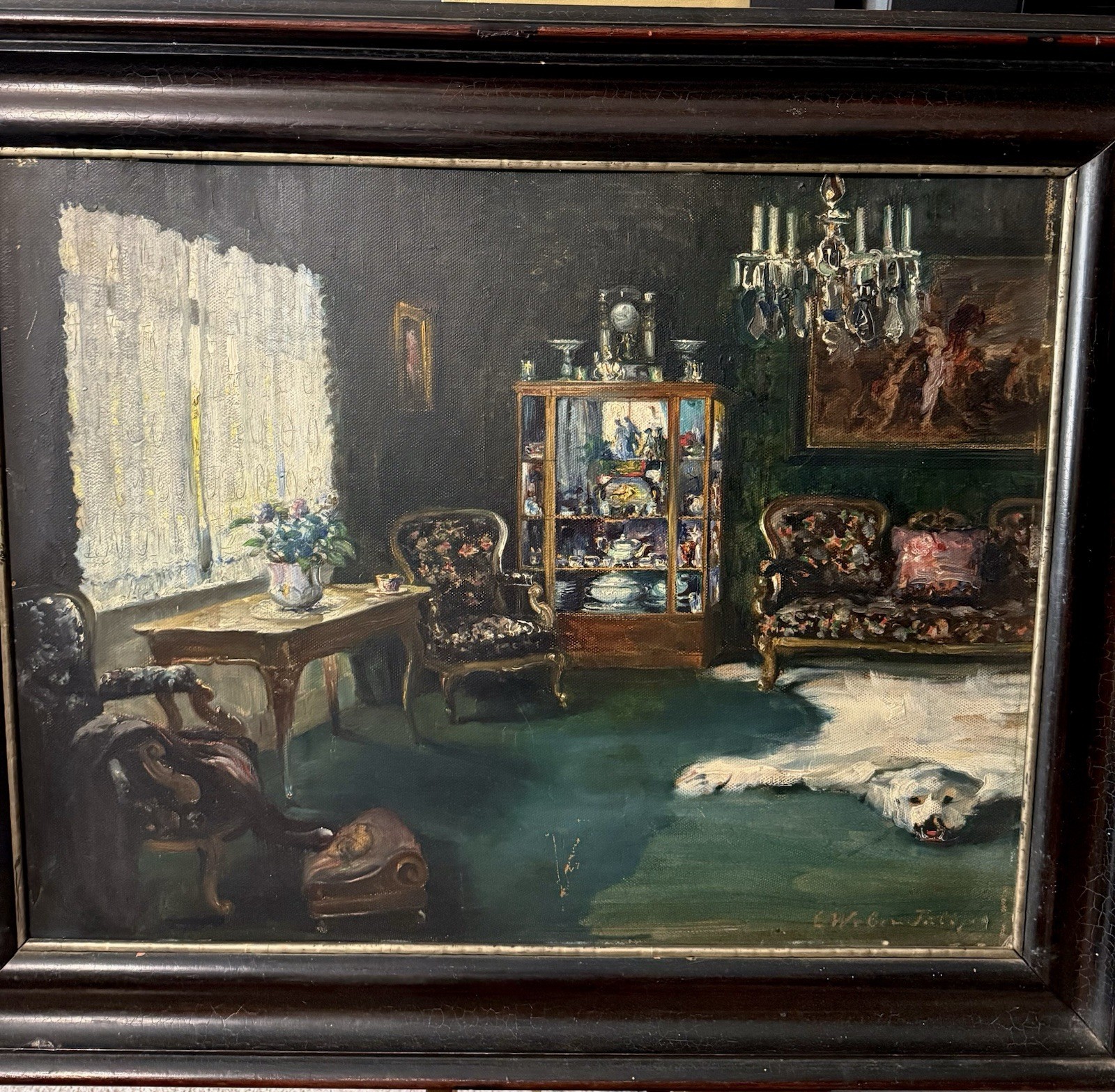 Elisabeth Weber-Fülöp Oil Painting Salon Interior Vintage/antique Signed