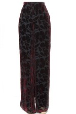 St John Knits Velvet Floral Burn-Out Wide Leg Pants Burgundy Size Large 995