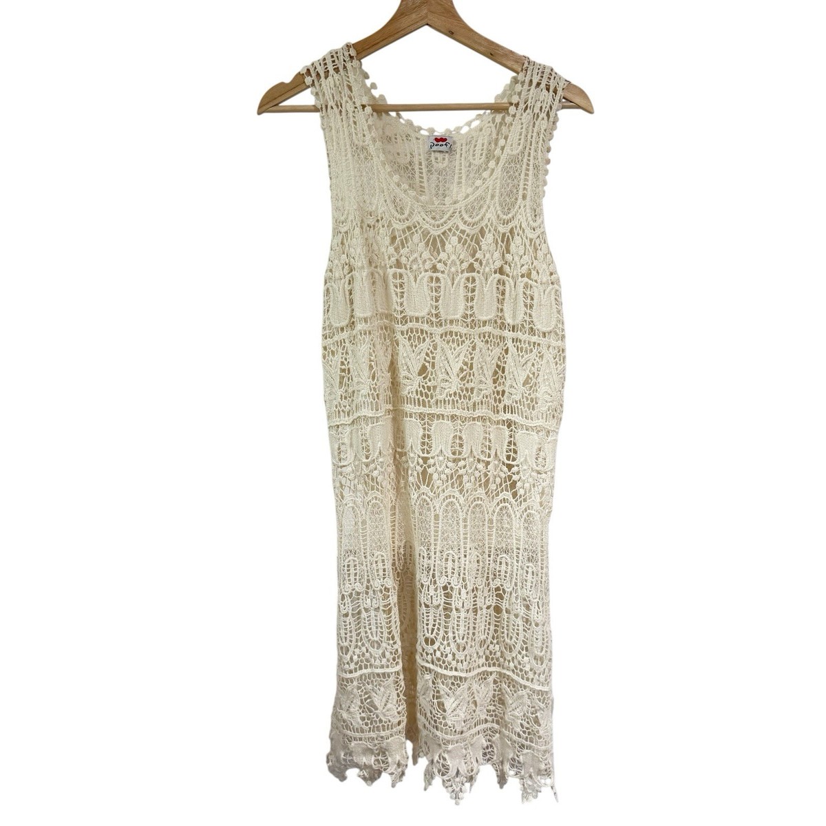 Poof Women Large Cream Crochet Knit Sleeveless Dress Beach Cover Up