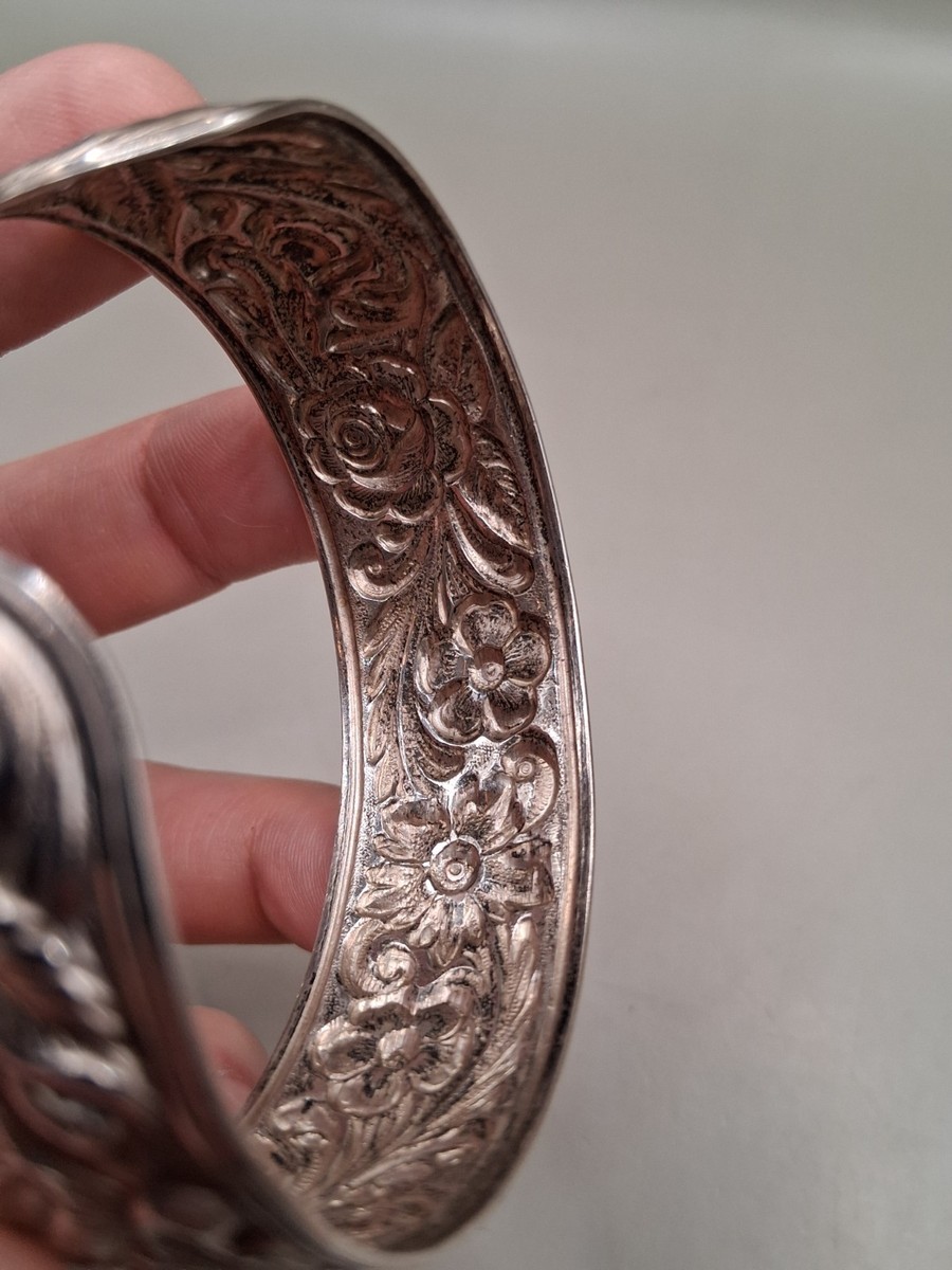 Vintage S. Kirk & Son Sterling Silver Rose Flower Repousse Cuff