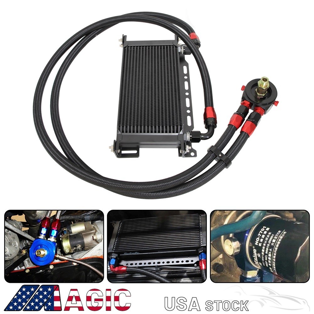 AN10 Universal 19 Row Oil Cooler Kit Engine + Sandwich Plate + Oil Lines Kit BK