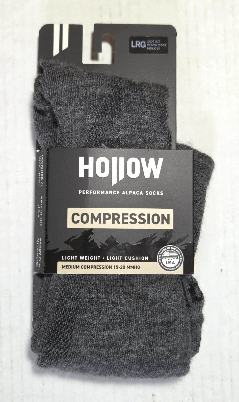 NWT Hollow Performance Alpaca Compression Socks Large M 10.5-13 GREY