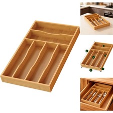 Bamboo Silverware Organizer 6-Slot Kitchen Drawer Cutlery Tray Utensil Holder