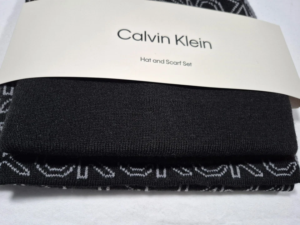 Calvin Klein-Bufanda y Sombrero de Regalo de Invierno Negro Gris Juego de Regalo de 2 Piezas Talla Única Foto 2 de 4