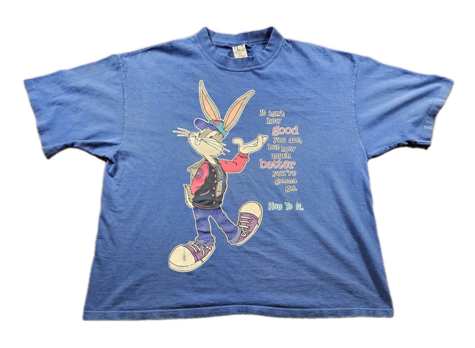 Vintage 90s Warner Bros Bugs Bunny Hop to It T-Shirt Size M/L Made in USA