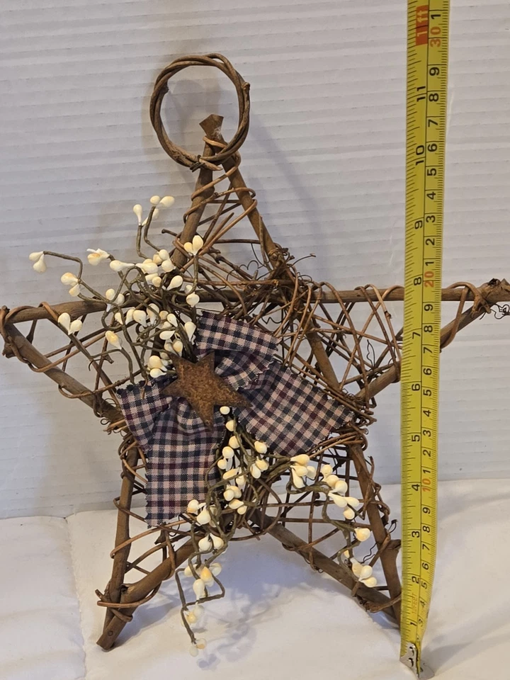Estrella de vid rústica vintage con corona de lazo hecha a mano estrella de ratán decoración del hogar Foto 2 de 3