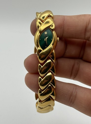 #ad *Rare* Vtg Pulsar Ladies 17mm Watch Gold Tone Green Dial v810 6250 RUNS #7.1 $169.50