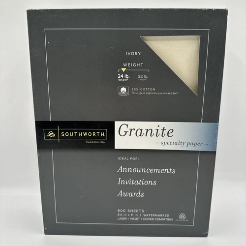 Southworth Granite Specialty Paper Ivory 24 lbs. 8-1/2 x 11 25% Cotton 500/Box - Picture 2 of 8