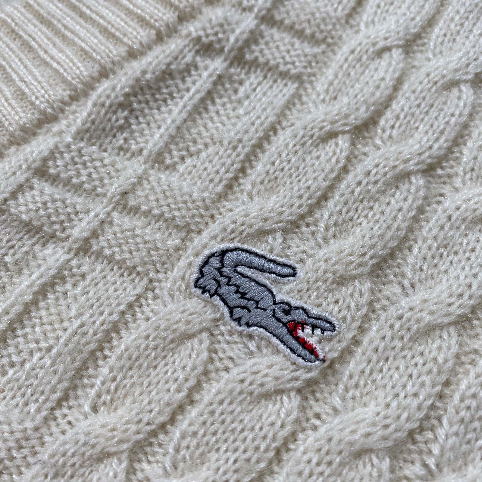 VINTAGE Chemise Lacoste Cardigan Mens Size 6 XL Cream Cable Knit Wool Sweater thumbnail 4