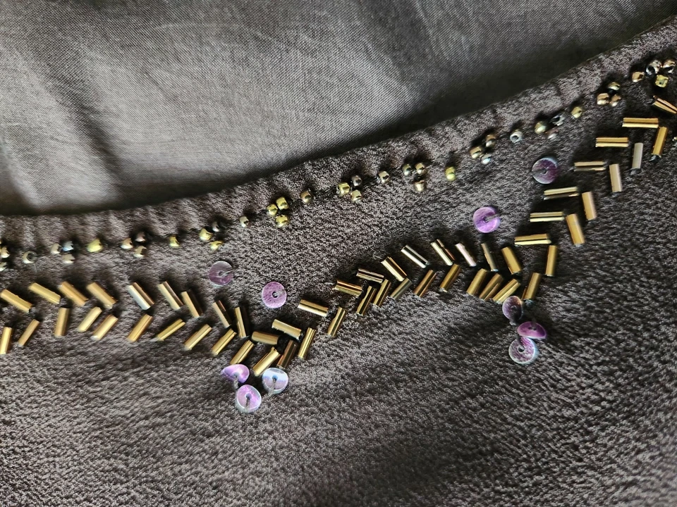 Vestido Robbie Bee Y2K 100% Seda Marrón Cuentas Midi Asimétrico Talla 16 Hada Capricho Foto 4 de 4