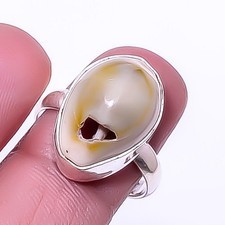 Cowrie Shell Gemstone Handmade Gemstone 925 Sterling Silver Ring s.8 A310