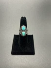 925 Sterling Silver Double Turquoise Ring Size Boho Southwestern Vintage Style