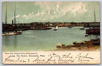 VINTAGE 1908 Gloucester MA The Harbor Postcard Rotograph Co. MA  E101