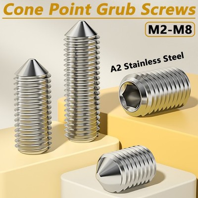 M2-M8 Cone Point Grub Screws A2 Stainless Steel Hex Socket Set Screw DIN 914
