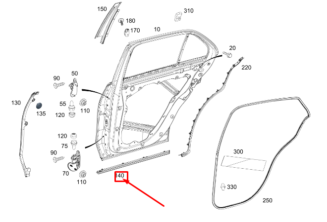 MERCEDES-BENZ GLS X167 Türabdeckleiste hinten links unten A1676981300