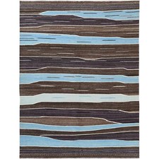 8'3"x10'2" Brown And Blue Mountain Design Flat Weave Kilim Hand Woven Rug R60039