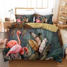 3D Tree Leaf Flamingo Gray Quilt Cover Set Duvet Cover Bedding Pillowcases 899