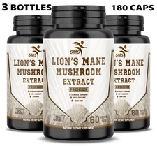 Lion’s Mane Cognition Mushroom Extract 180 Veggie Capsules Organic 3 Pack