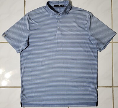 Ralph Lauren RLX Golf Polo Shirt Mens Sz L Blue/White Stripe Wicking Performance