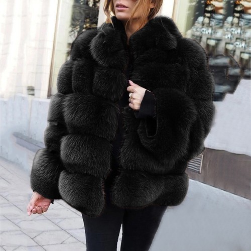 Women's faux fox fur coat - Picture 7 of 41