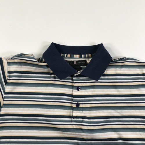 Tiger Woods Nike Polo Shirt Mens Medium Blue White Yellow Green Striped Buttons - Picture 2 of 10