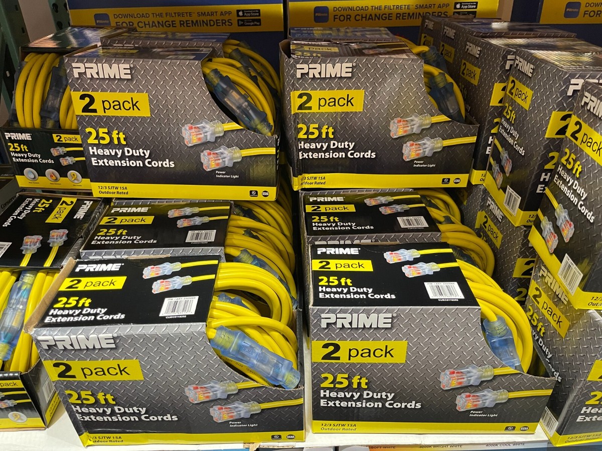 Prime 2 Pack 25 ft Wire & Cable Heavy Duty Extension Cords 12/3