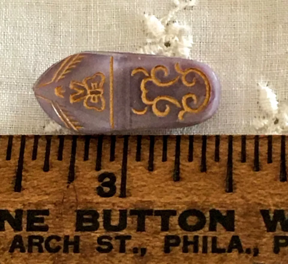 Realistic Moonglow Glass Shoe with Incised Gold Design Vintage Czech 7/8" - Image 2 of 4