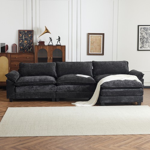 Modern Sectional Sofa Set L-Shaped Convertible Couch w/ Ottomans for Living Room - Picture 12 of 27