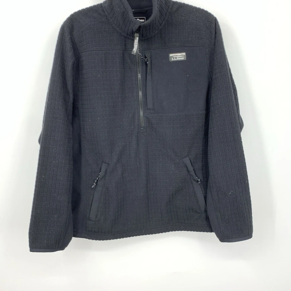LL Bean Men Size Medium Pullover 1/2 Zip Jacket Black Windproof Fleece Top - Image 3 of 4
