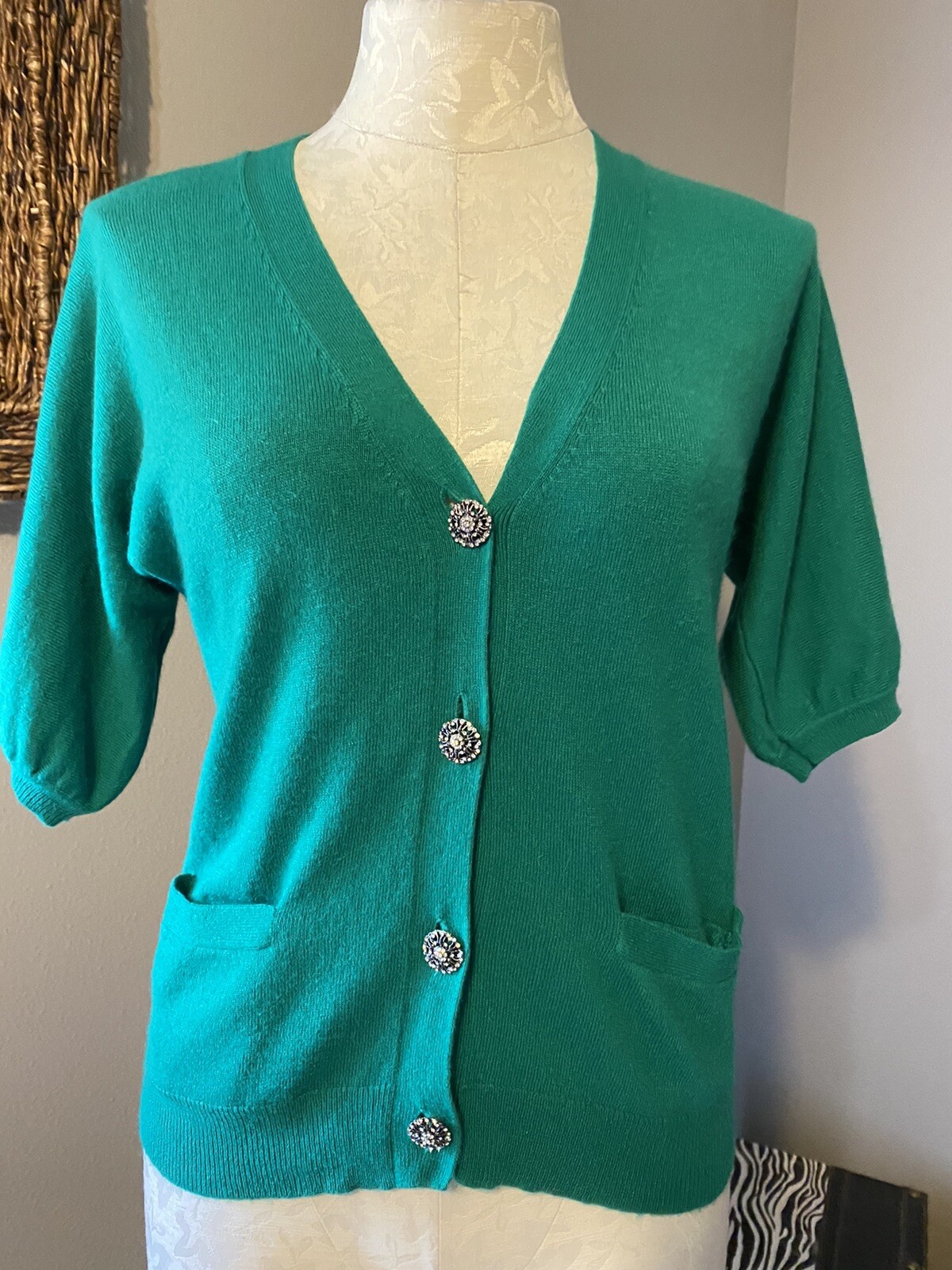 Talbots Cardigan Sweater Green PS Petite Small Short Sleeve Cashmere | eBay