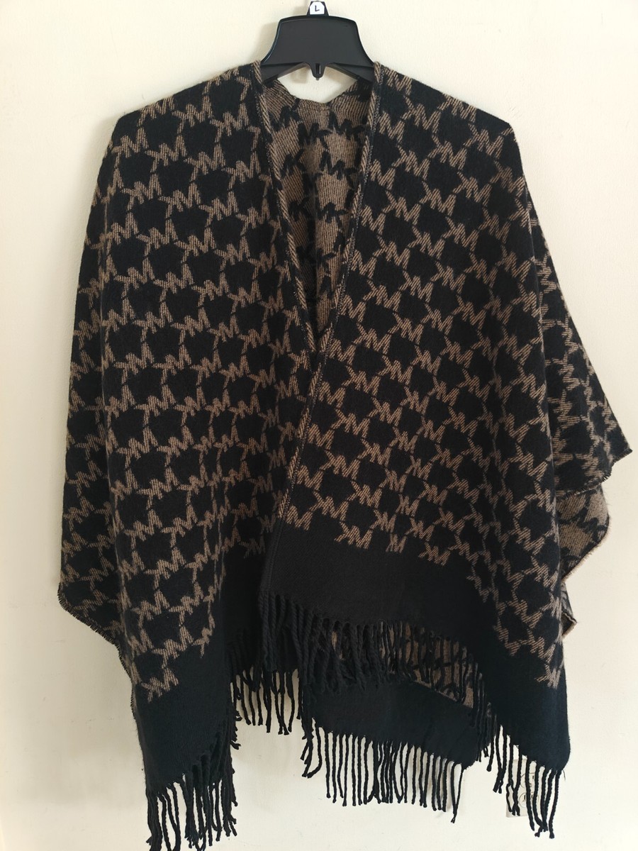 NWT Michael Kors Shawl Signature MK Logo Jacquard Cape Wrap One