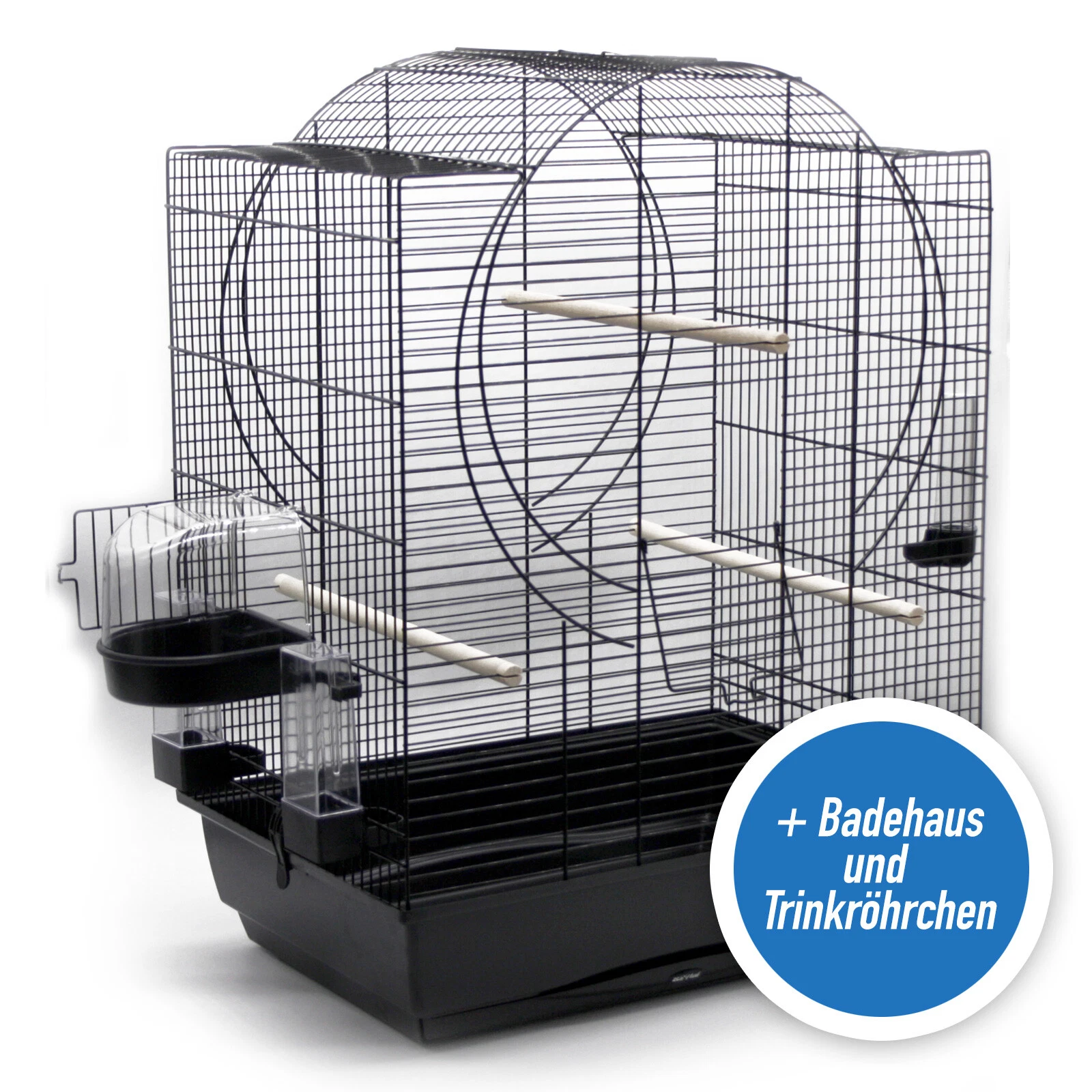 Bird Cage Emma + Bathhouse And Drinking Straws 72x54x38 CM Black Canaries Cage