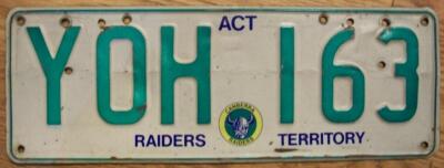AUSTRALIAN CAPITAL TERRITORY (ACT) LICENSE PLATE - YOH 163 - CANBERRA RAIDERS