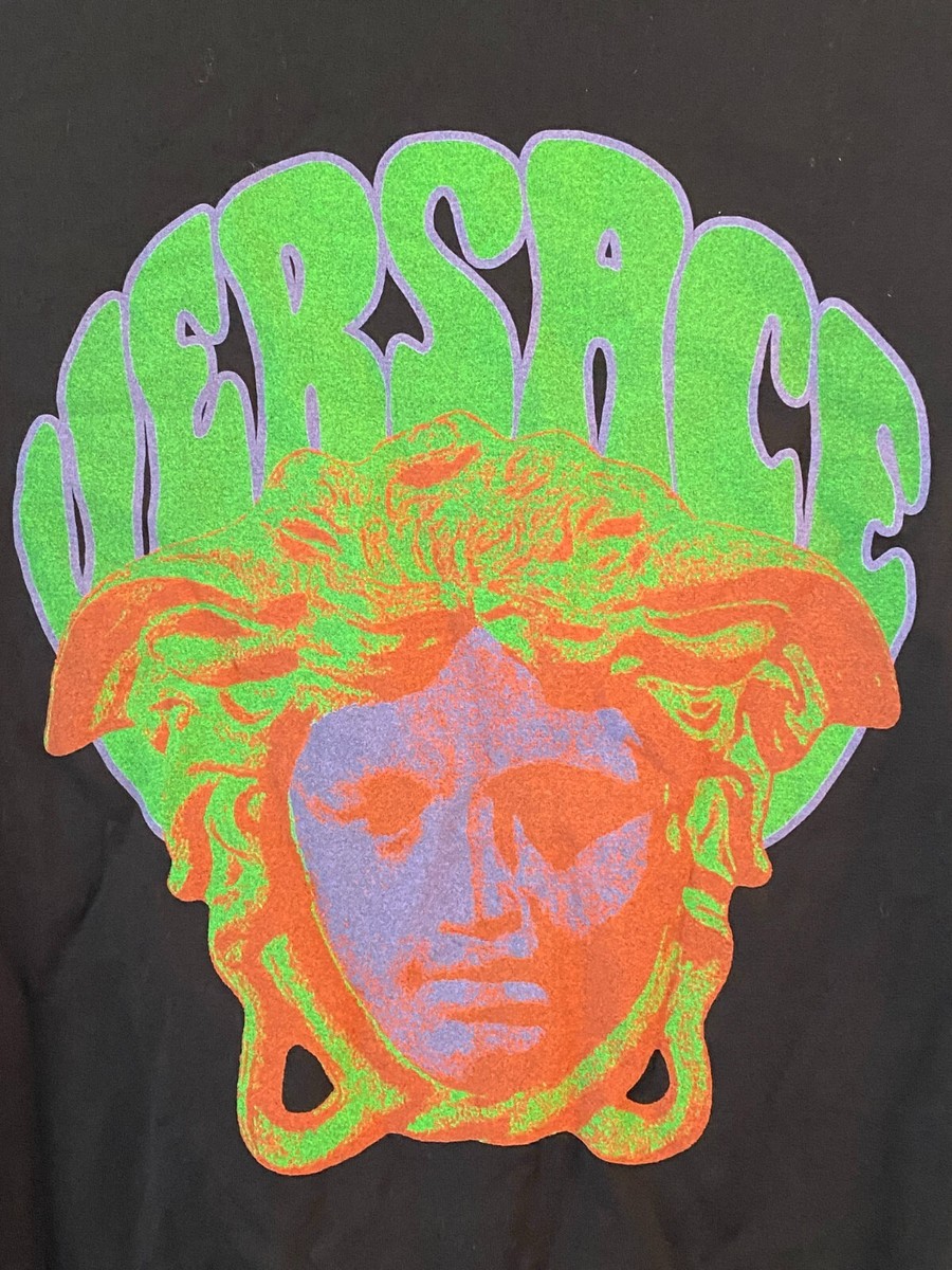 $525 Versace Medusa Front Music Print Cotton Jersey T-Shirt