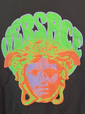 $525 Versace Medusa Front Music Print Cotton Jersey T-Shirt