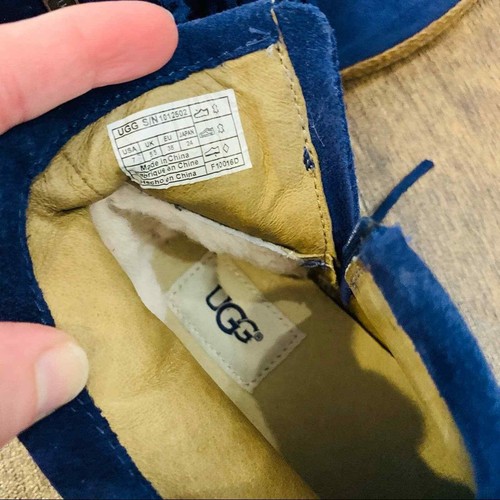 UGG Blue Shenendoah Fringe Moccasin Ankle Bootie sz 7 Suede & Shearling Blue - Picture 8 of 10