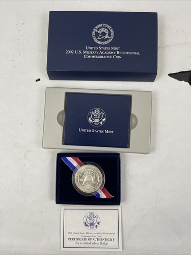 2002 W SILBER Stempelglanz US Militärakademie Zweihundertjahrfeier Münzhülle Schaden - Bild 1 von 7