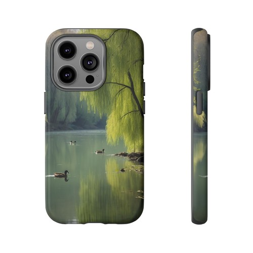 Phone Case, Willow Tree & Lake Serene Green Nature Aesthetic, Ducks Design - Picture 11 of 25