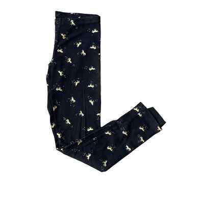 Girls M Old Navy Black Ankle Shiny Gold Foil Unicorn Leggings