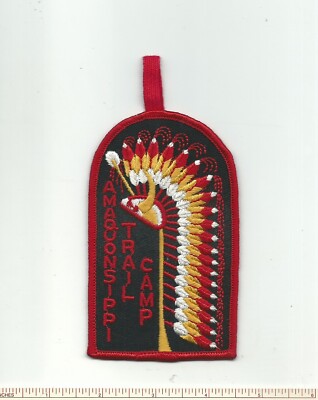 EB SCOUT BSA AMAQUONSIPPI TRAIL CAMP DANGLE PATCH BONNET TRAILER BADGE IL RE !!!