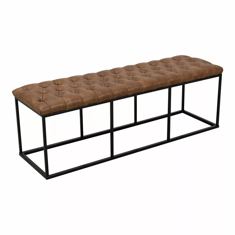 HomePop Draper Modern Faux Leather Large Bench with Button Tufting