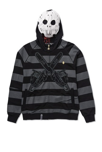 LRG Friday the 47th Hoodie Black Striped Removable Face Mask Zip Up Men's Hoodie