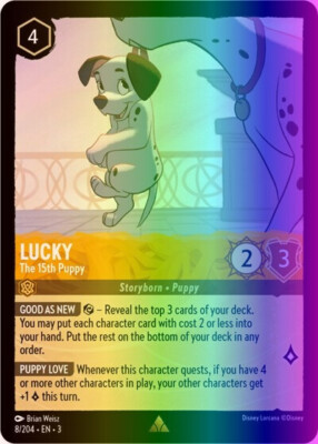 lucky lorcana card Lorcana Lucky - The 15th Puppy (8/228) Into the Inklands LP FOIL