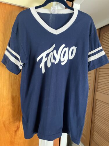 90s Retro Faygo Detroit Blue Striped Cotton V Neck Baseball Tee Shirt Adult M - Bild 3 von 9