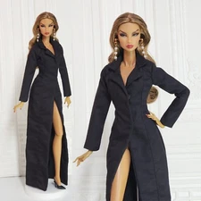 12IN DOLL CLOTHESFR2 FASHION ROYALTY DOLL NUFACE BLACK FITTED MAXI COAT D261B
