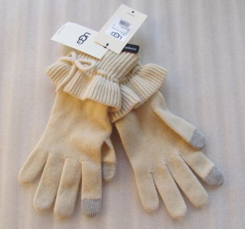 UGG Gloves Knit Smart Tech Ruffle Ivory and Grey New - Picture 1 of 9