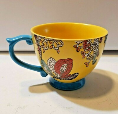 World Market Large Mosaic Mug Yellow Blue Butterflies Coffee Tea