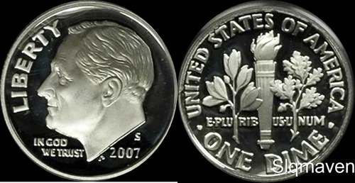 2007 S 90% Silver Roosevelt Dime Deep Cameo Gem Proof