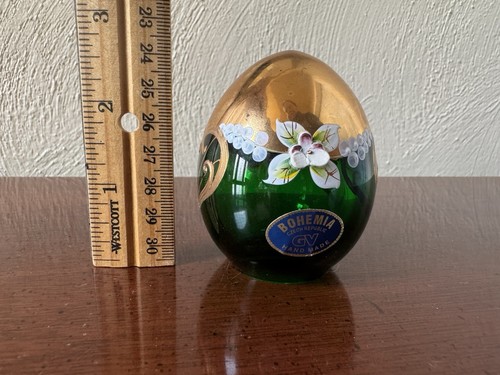 BOHEMIA Emerald-Green Czech Crystal EGG (24kt Trim,Hand-painted) 2.75” MINT - Picture 16 of 23