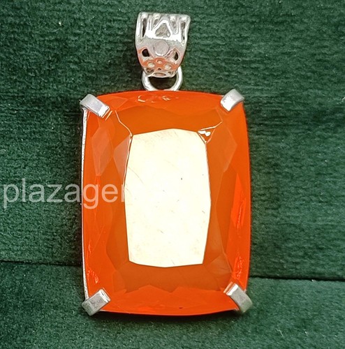 Natural 81 Ct Orange Opal Pendant Cushion Cut 925 Sterling Silver Chain 5ARQ - Picture 4 of 7